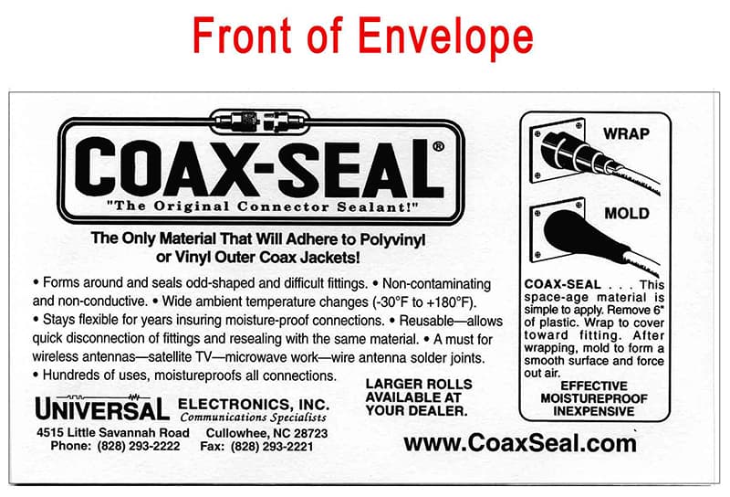 Universal Electronics Coax-Seal Hand Moldable Plastic Weatherproofing Strip TAPE-04