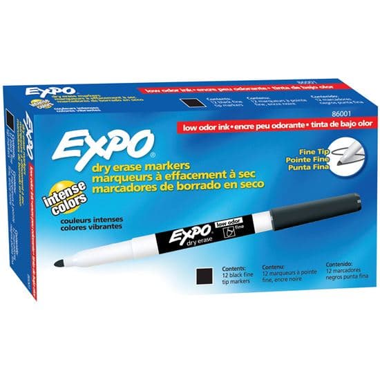 Expo EXPO Dry Erase Markers with Fine Point Tips 12-Pack. Black Colour 86001