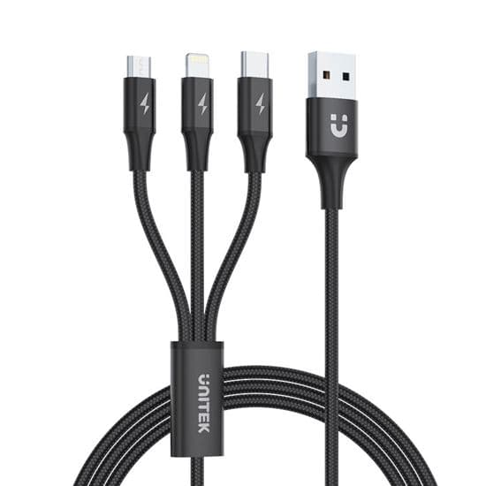 Unitek UNITEK 1.2m USB 3-in-1 Charge Cable. Integrated USB-A to Micro-B, C14049BK