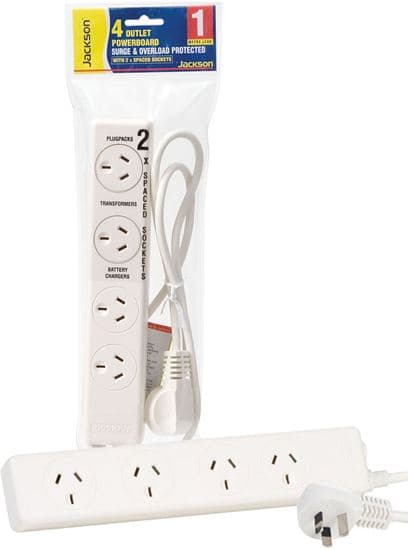 Jackson JACKSON 4-Way Powerboard Surge Protected, 2x ports are double PT2929S