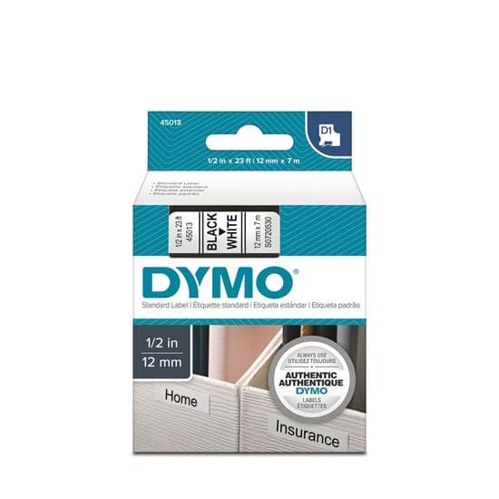 Dymo DYMO Genuine D1 Label Cassette Tape 12mm x 7m BLACK ON WHITE S0720530