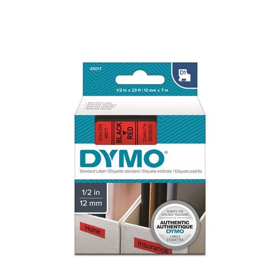 Dymo DYMO Genuine D1 Label Cassette Tape 12mm x 7M, Black on Red S0720570