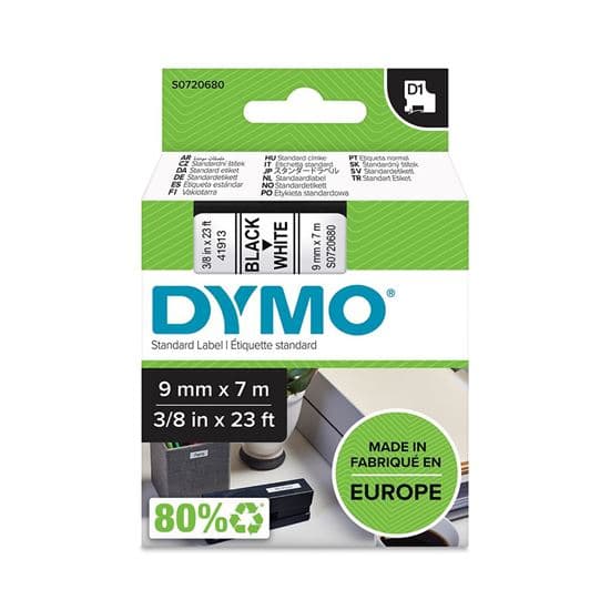 Dymo DYMO Genuine D1 Label Cassette Tape 9mm x 7m BLACK ON WHITE S0720680